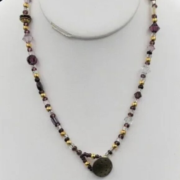Vintage Glass Crystal Necklace Gold Tone Beads Purple Gold White Clear - Picture 7 of 7